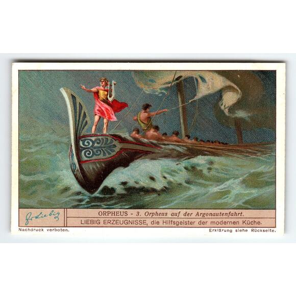 Victorian Liebig Trade Card Orpheus on Argonaut Voyage Mythological Art - Picture 1 of 2